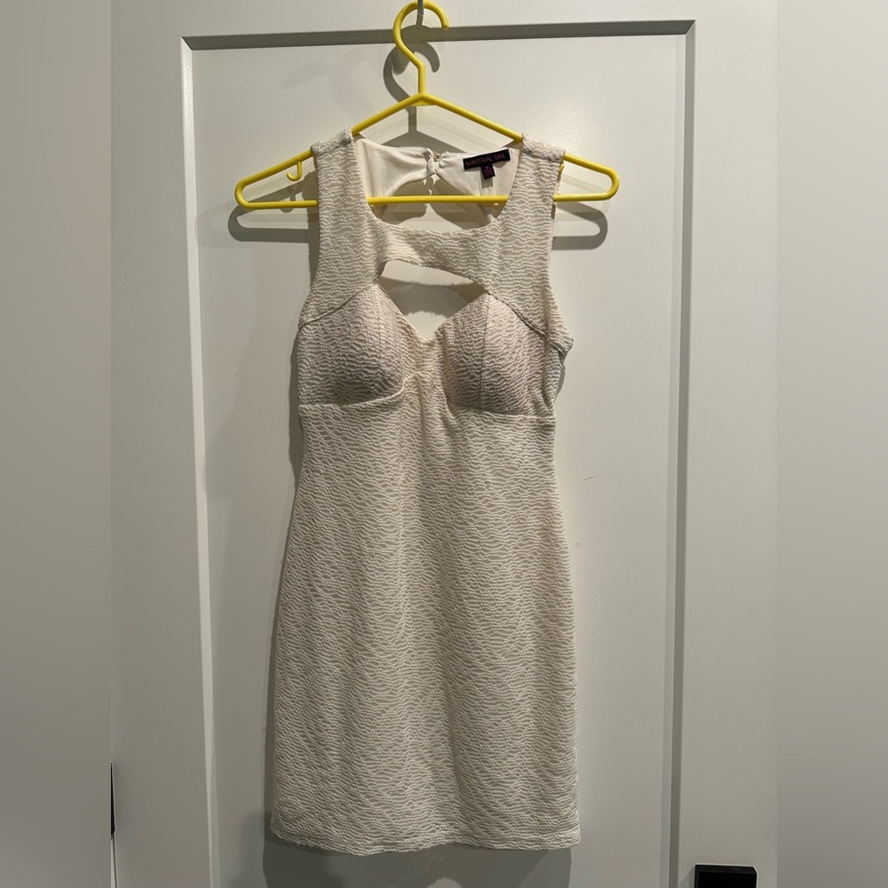 Material Girl, small, white, lace dress. Lightly worn, like new.